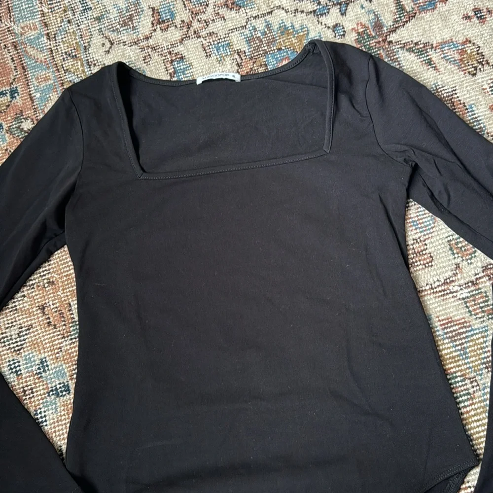 MANGOPOP Women's Square Neck Long Sleeve Bodysuit | Black | Small - Picture 5 of 9